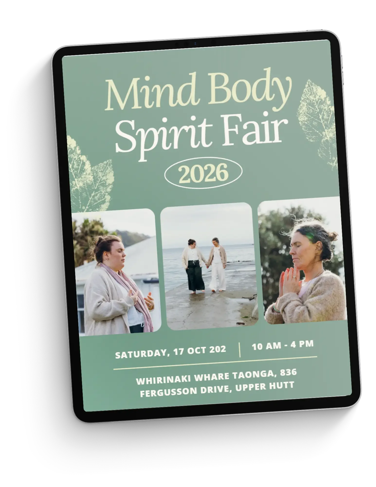 Picture of Natasha and Vicki with words Mind Body Spirit fair 2026 Whirinaki Whare Taonga 836 Fergusson Drive Upper Hutt come visit Natasha and Vicki