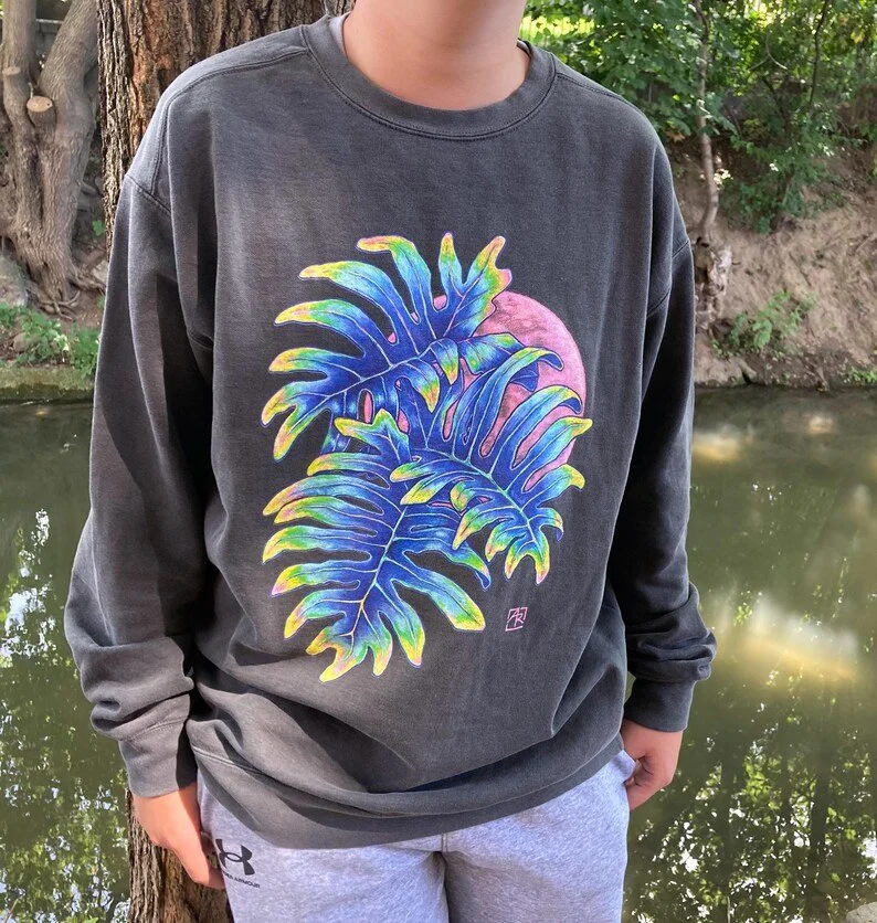 'Pink Moon' gray unisex garment-dyed sweatshirt | Comfort Colors