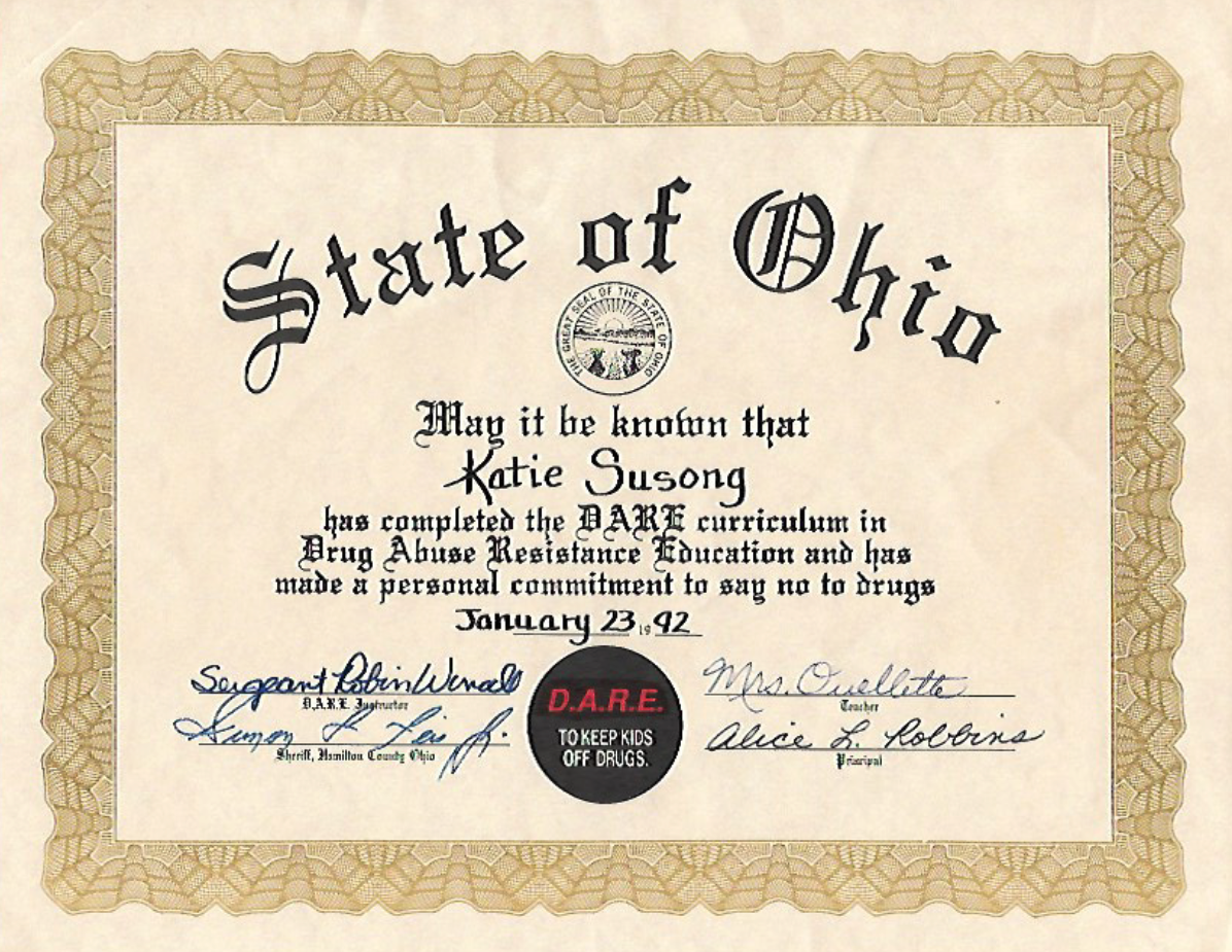 Image of Drug Abuse Resistance Education (DARE) completion certificate