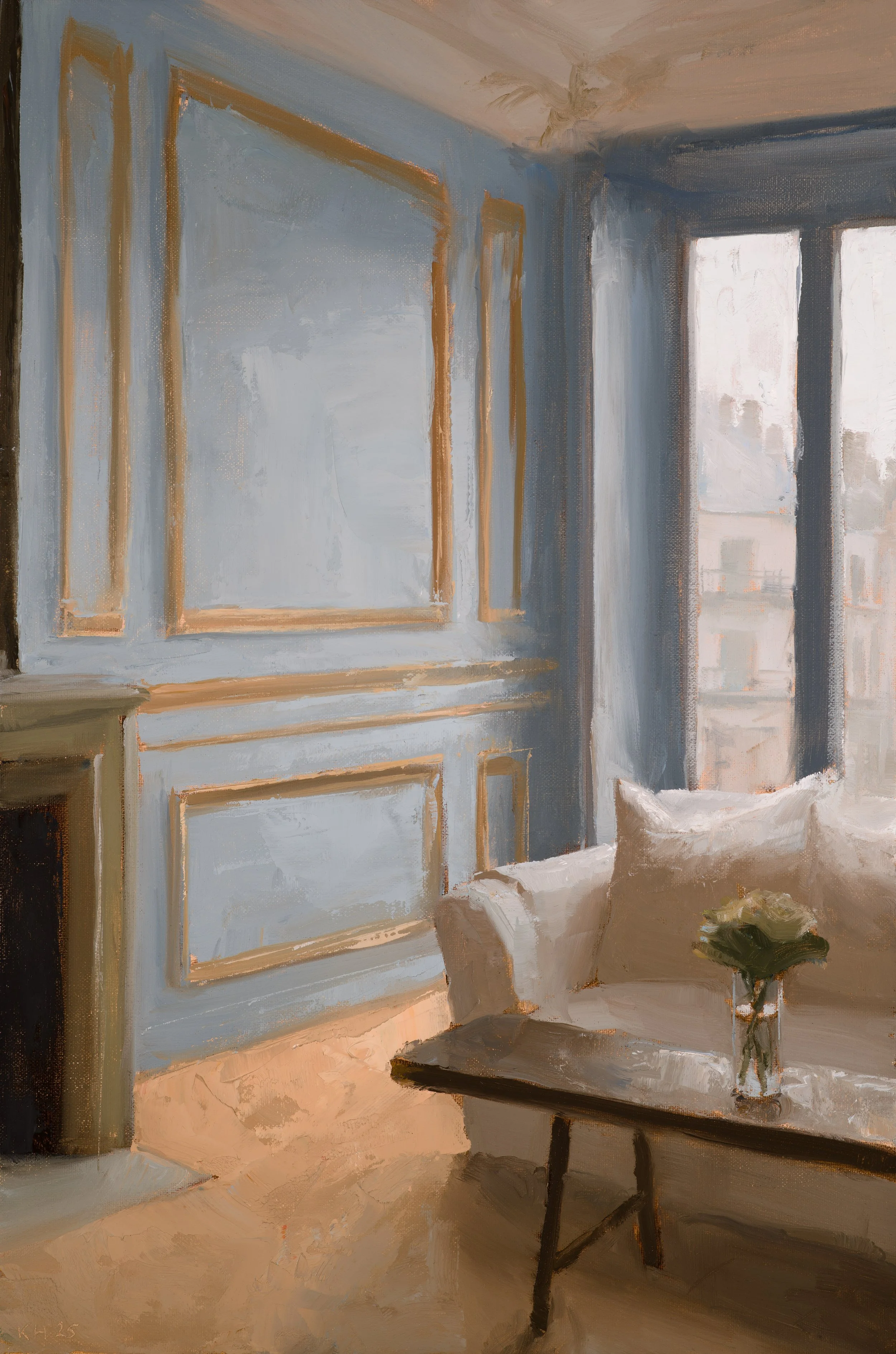 KennyHarris_2025_BlueInteriorWithVase,Paris_OilonCanvasonACM_30x20cm.jpg