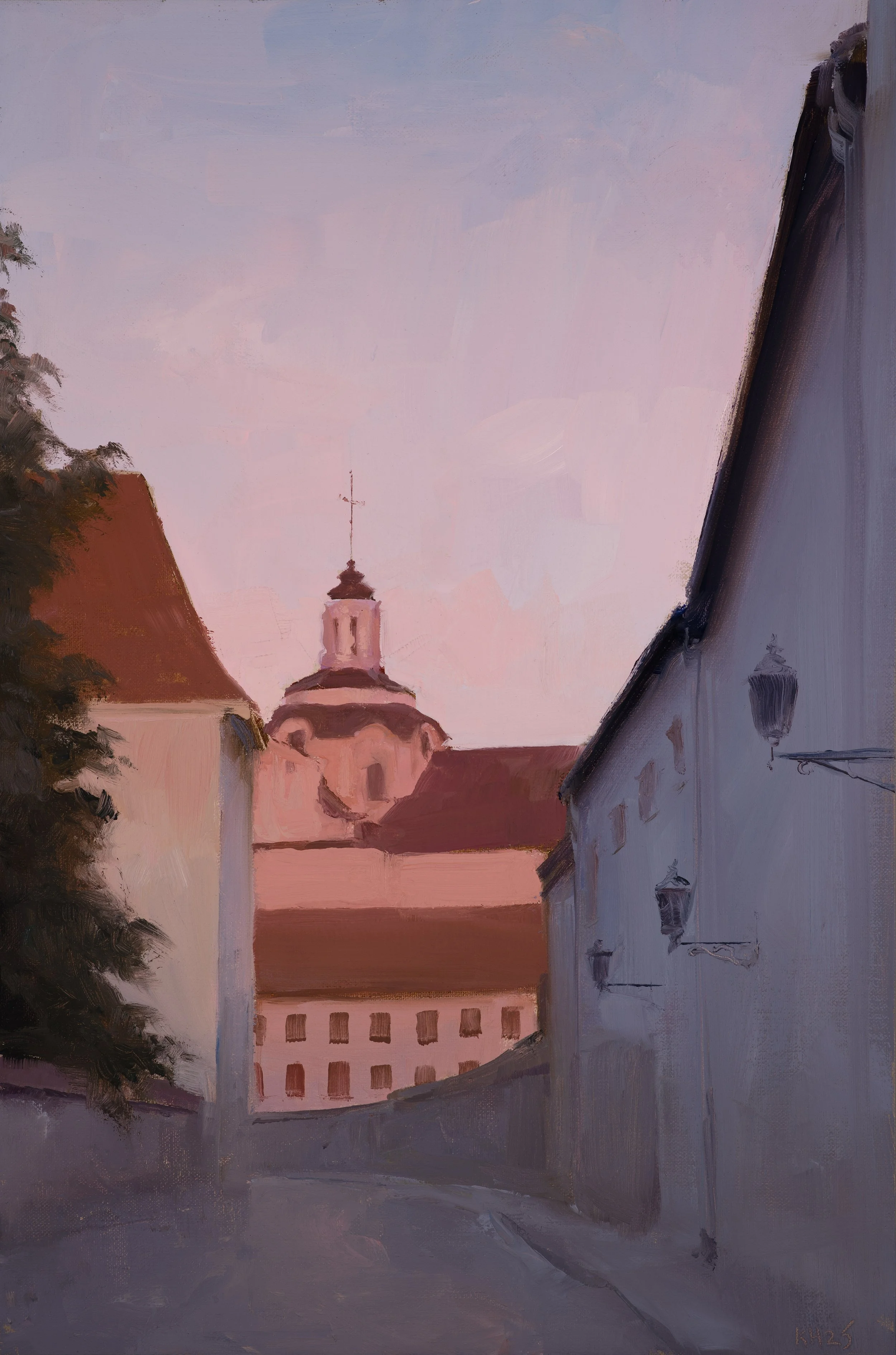 KennyHarris_2025_SunsetGlow,Vilnius_OilonCanvasonACM_30x20cm.jpg
