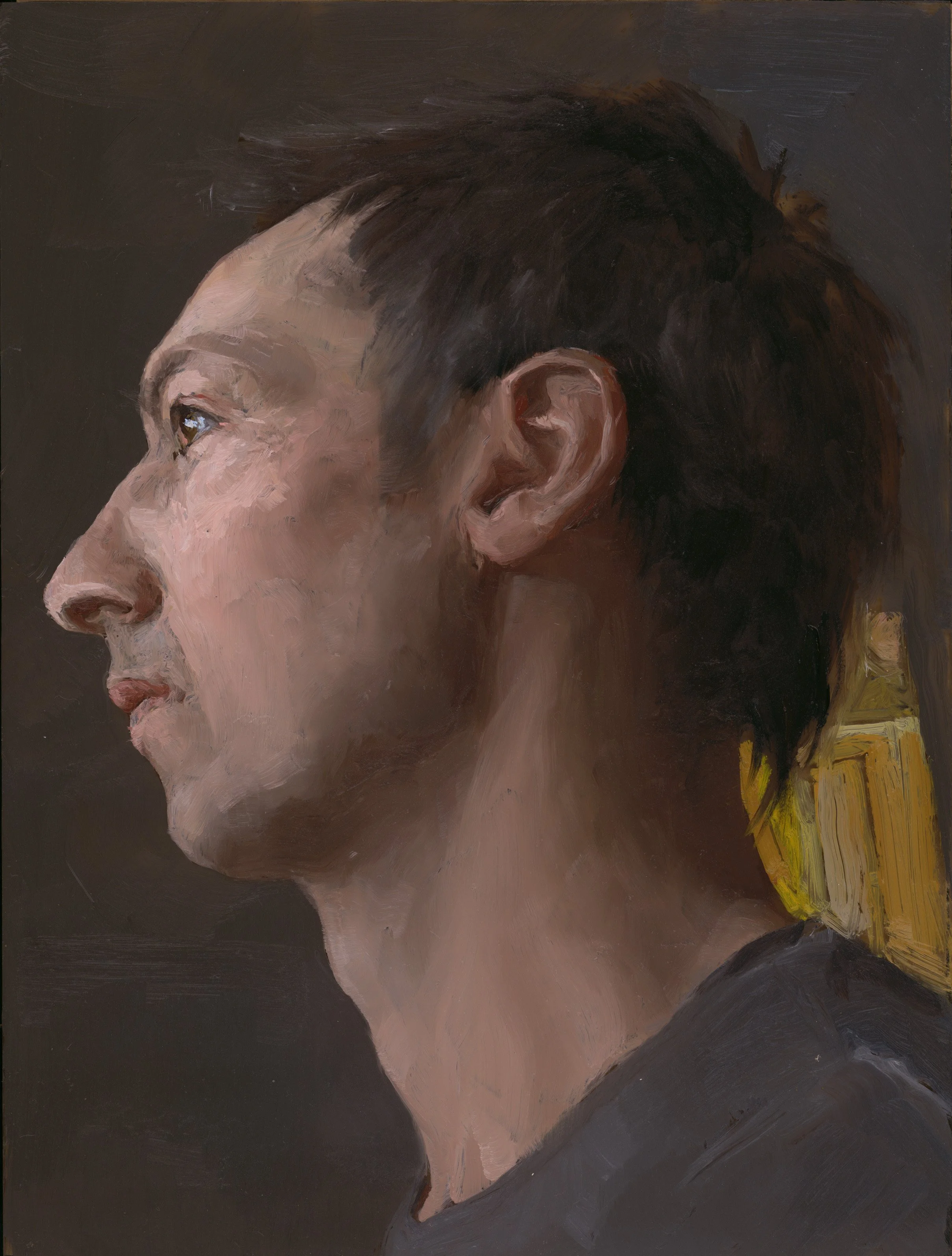 Self Portrait in Profile, 8x6", oil on plexiglass