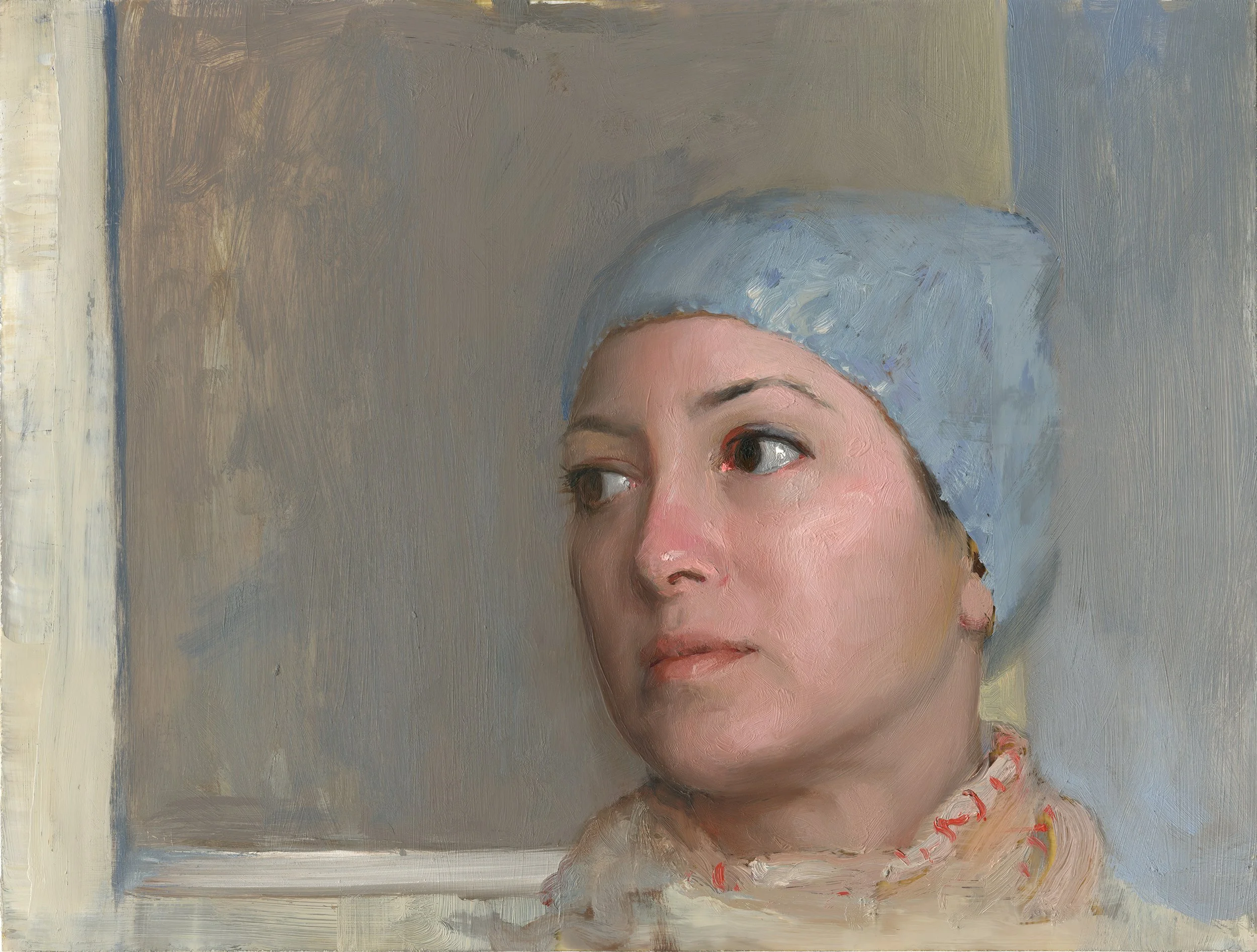 Judy in Knit Cap, Oil on plexiglass, 9x12"