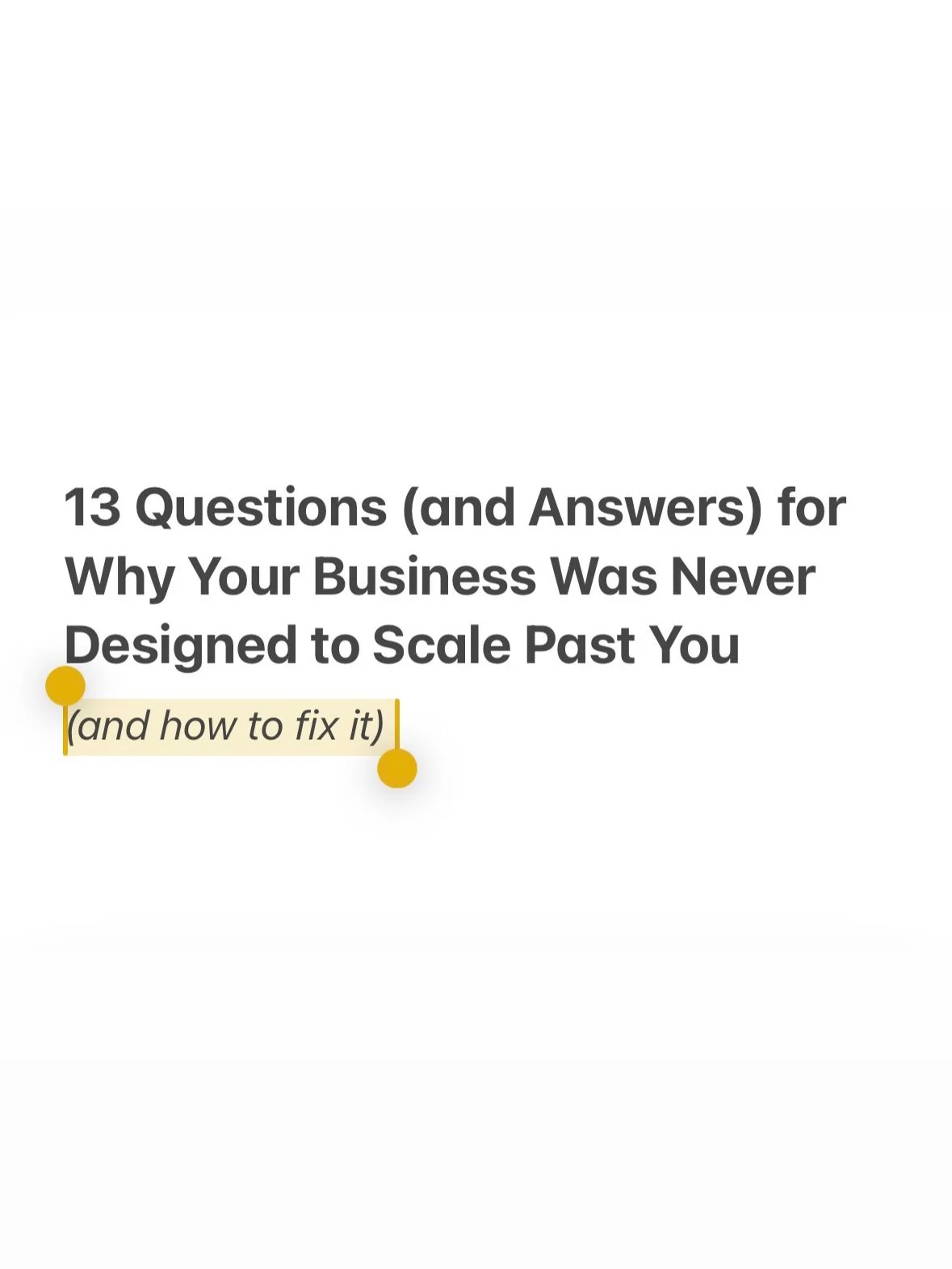 Read Question 6 if launches exhaust you. Read Question 13 if marketing does. 

If you&rsquo;re ready to stop doing $100k work inside a $500k vision&hellip;

Module 1 of LEVERAGE&trade; walks you through how to restructure your offers so the business 