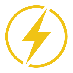 Yellow lightning bolt inside a yellow circle on a black background.