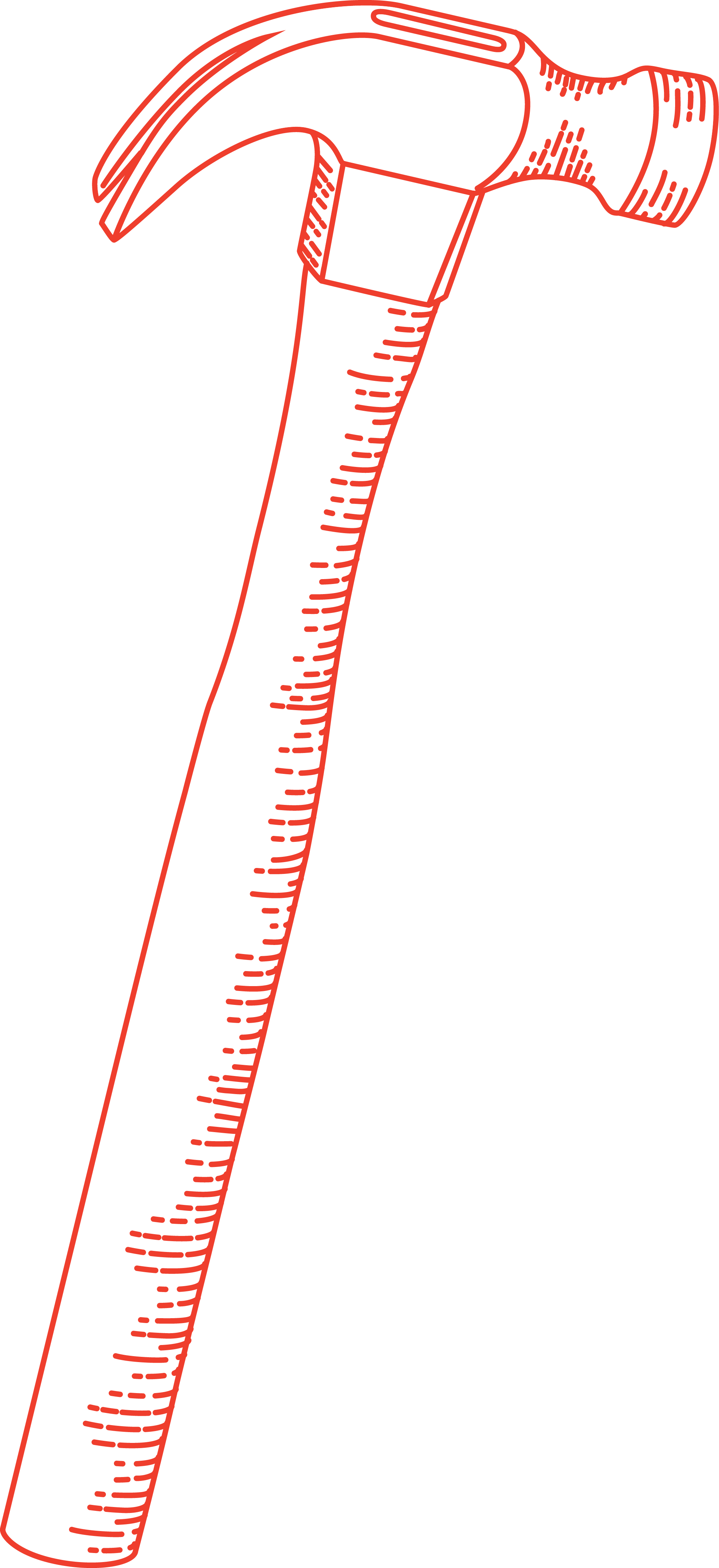 A digitally illustrated hammer with a wooden handle and metal head against a black background.