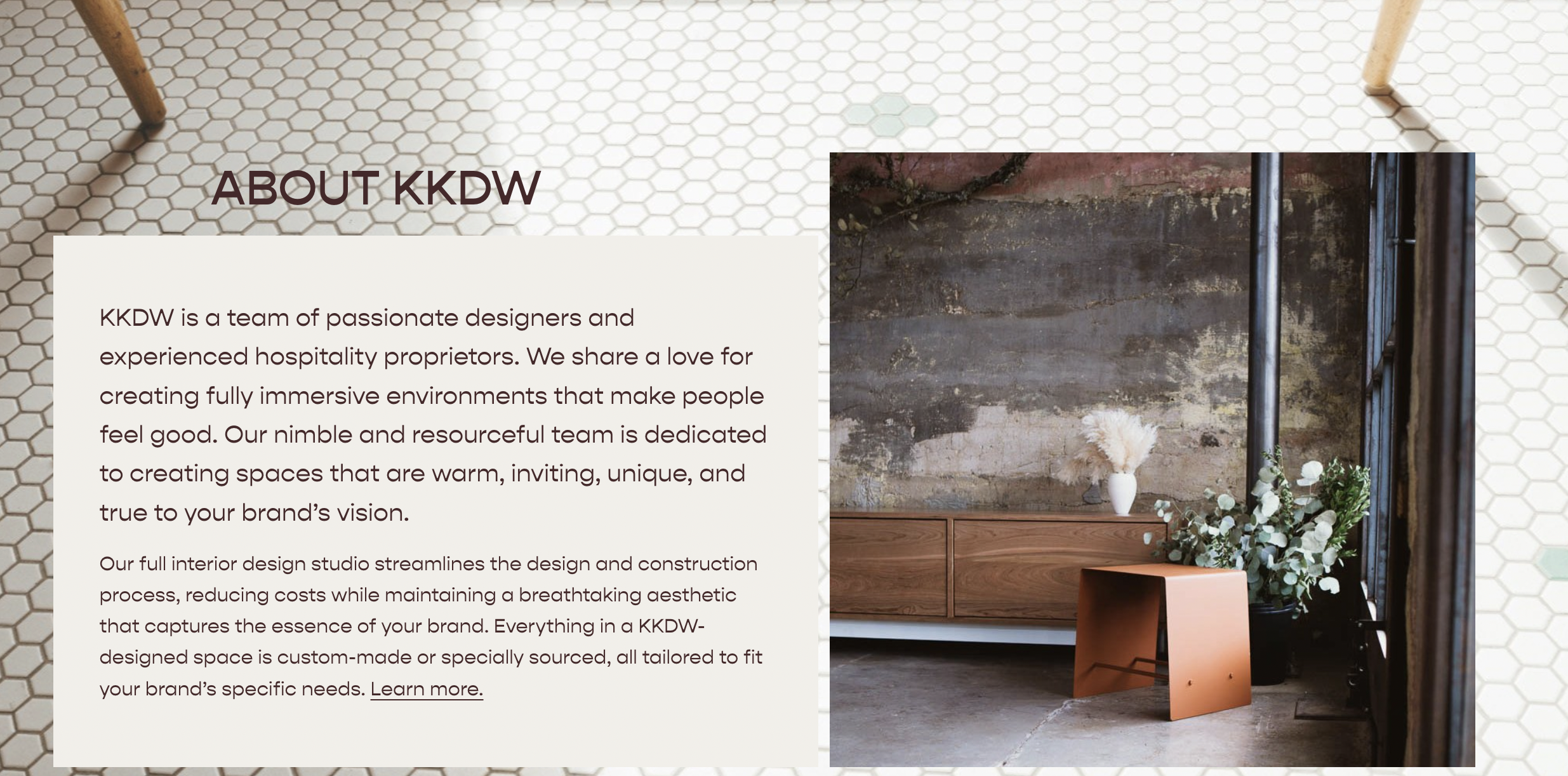BRAND DIRECTOR | KKDW STUDIOS Web and brand copy, naming, strategy, social. www.kkdwstudios.com