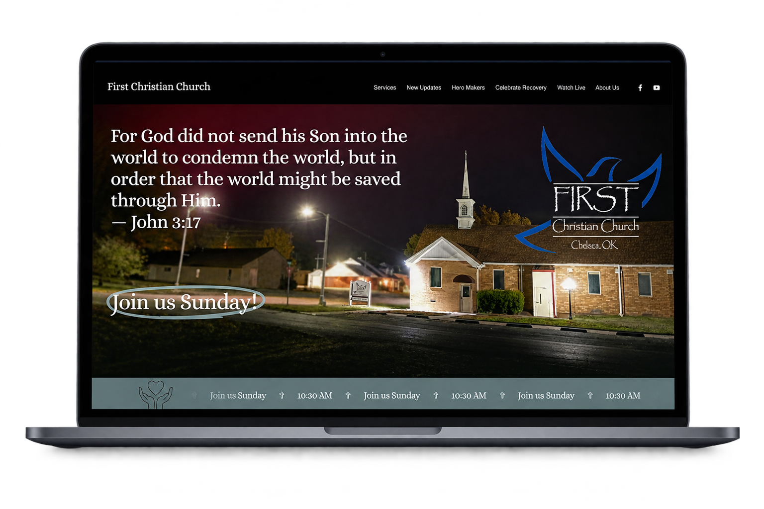 Website home page of First Christian Church Chelsea