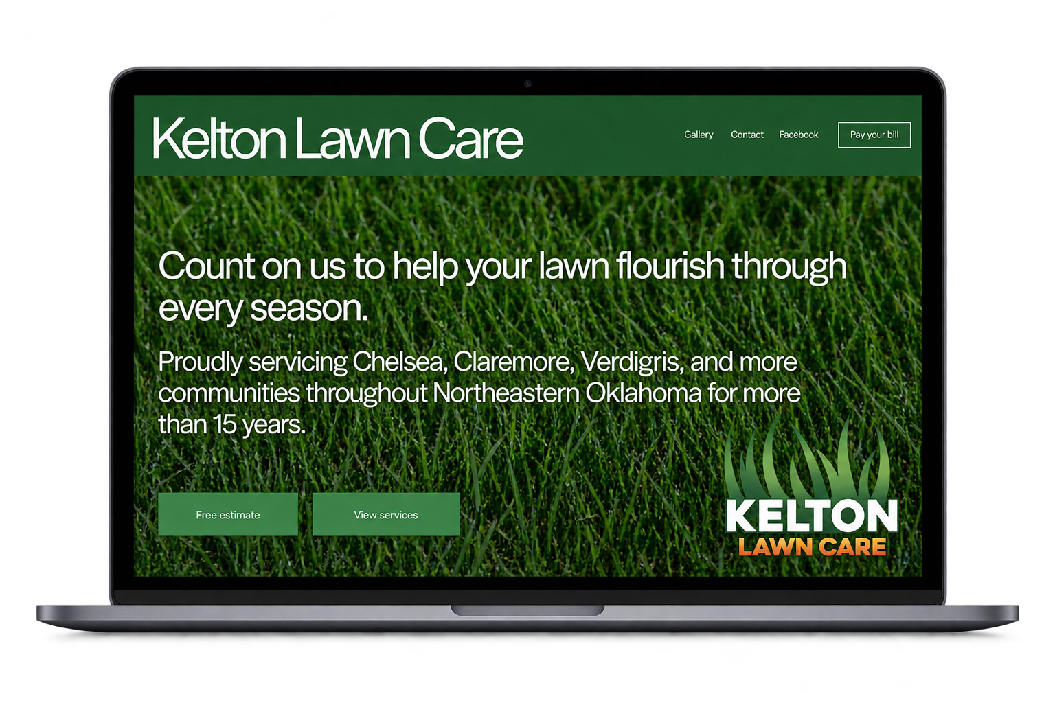 Website home page of Kelton Lawn Care