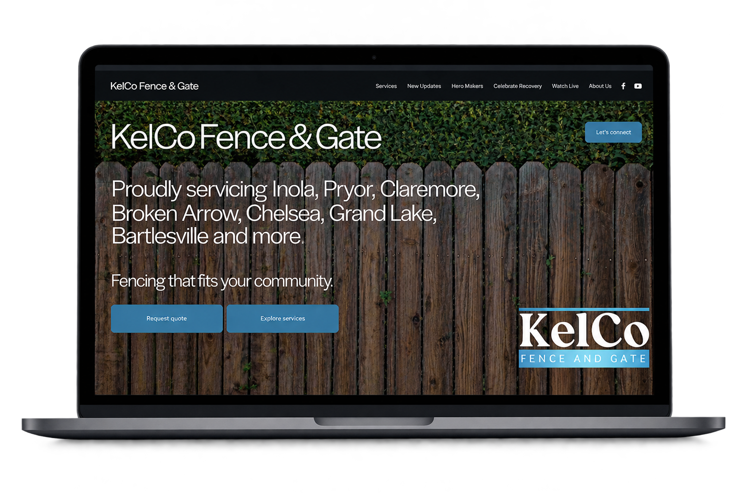 Website home page of KelCo Fence and Gate