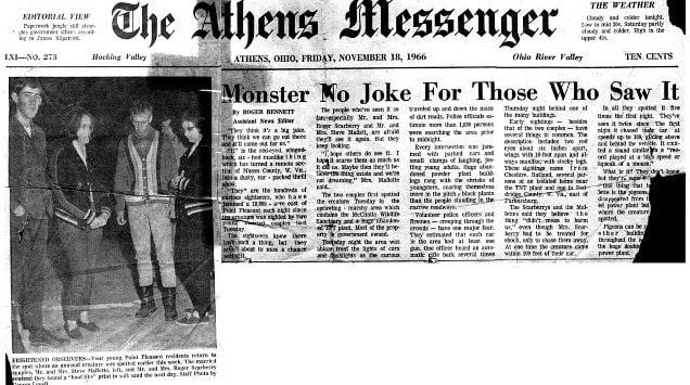 Newspaper article with image of the group that claims to have seen the Mothman.