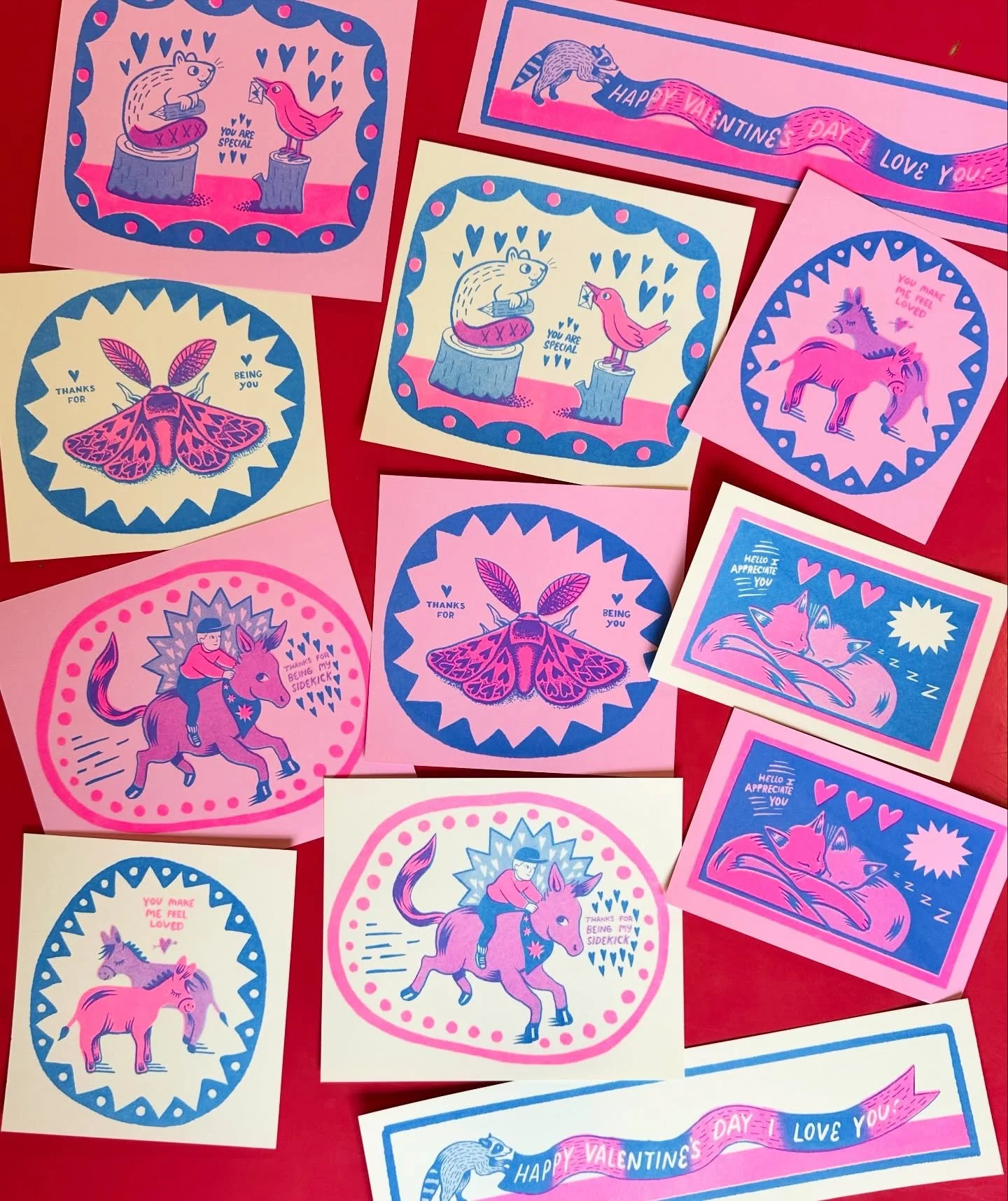 Hello everyone! I have risograph valentine cards available now. 💌 I had a really wholesome sweet time last year delivering these to folks in Portland. I will be leaving town for a trip one week from today, so if you are local and DM me to purchase t