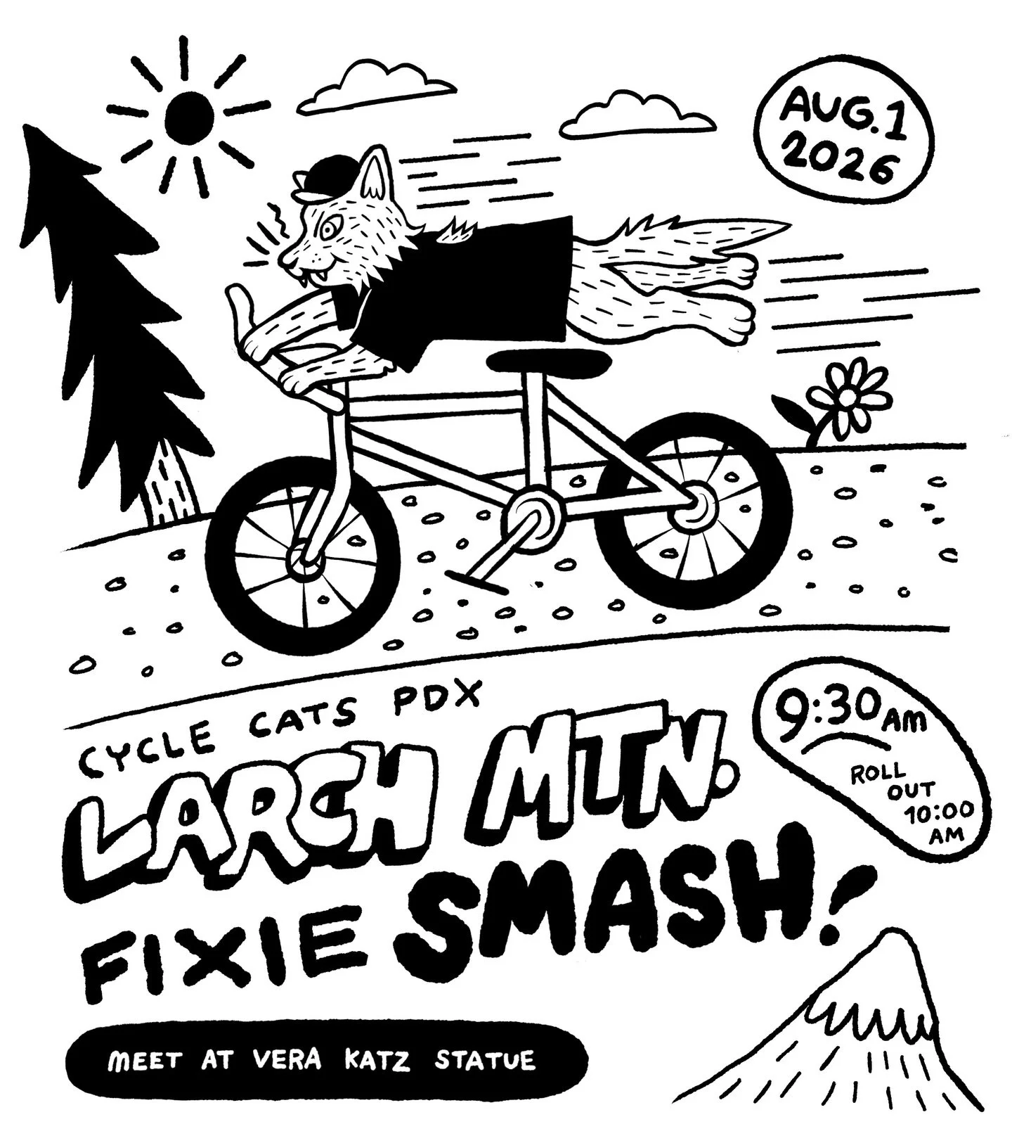 Just wrapped up this flyer art for @cyclecatspdx and even though the event is a ways away I thought it&rsquo;d be fun to share it now because it was fun to draw. 🙂
