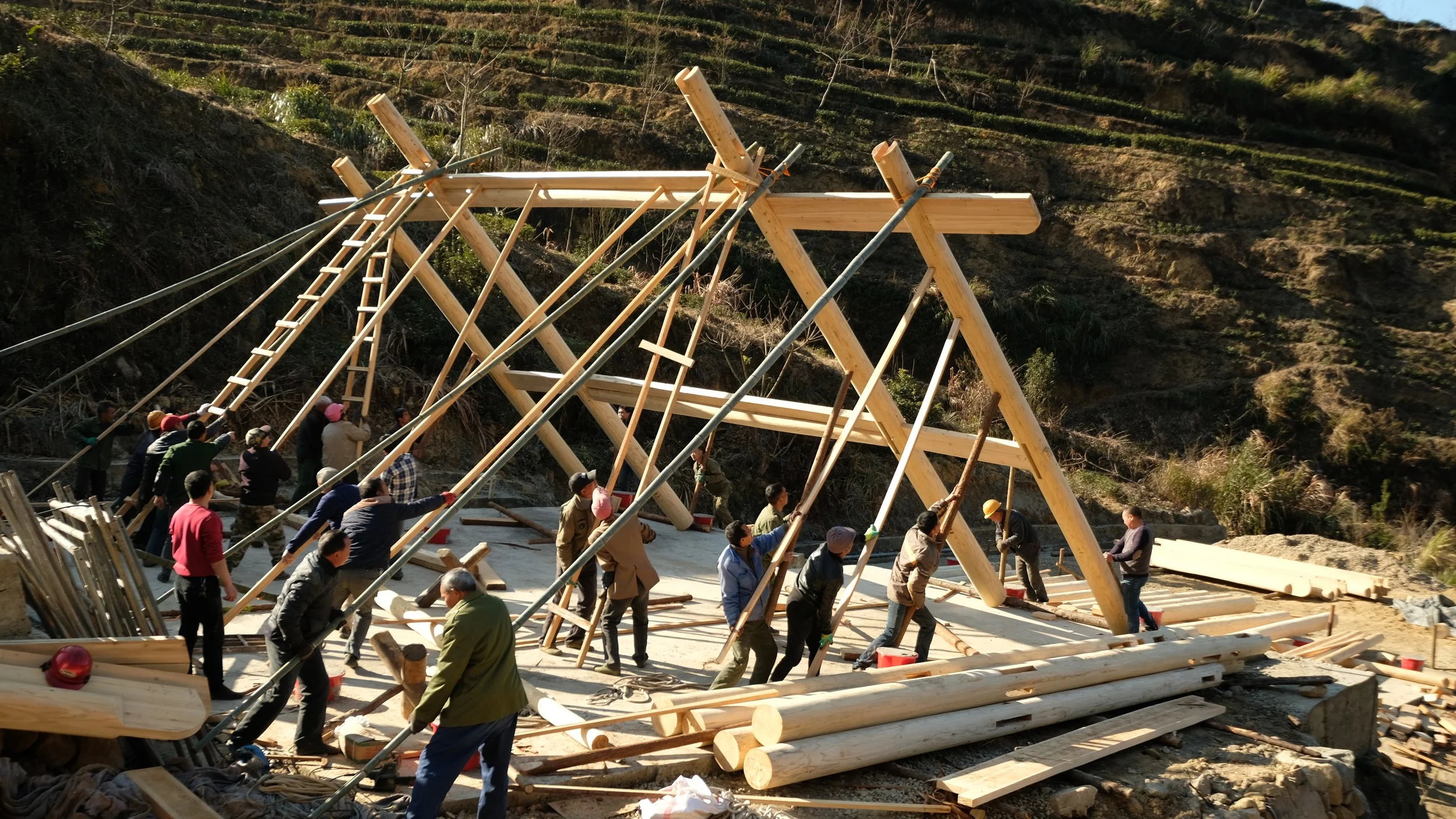Timber frame raising