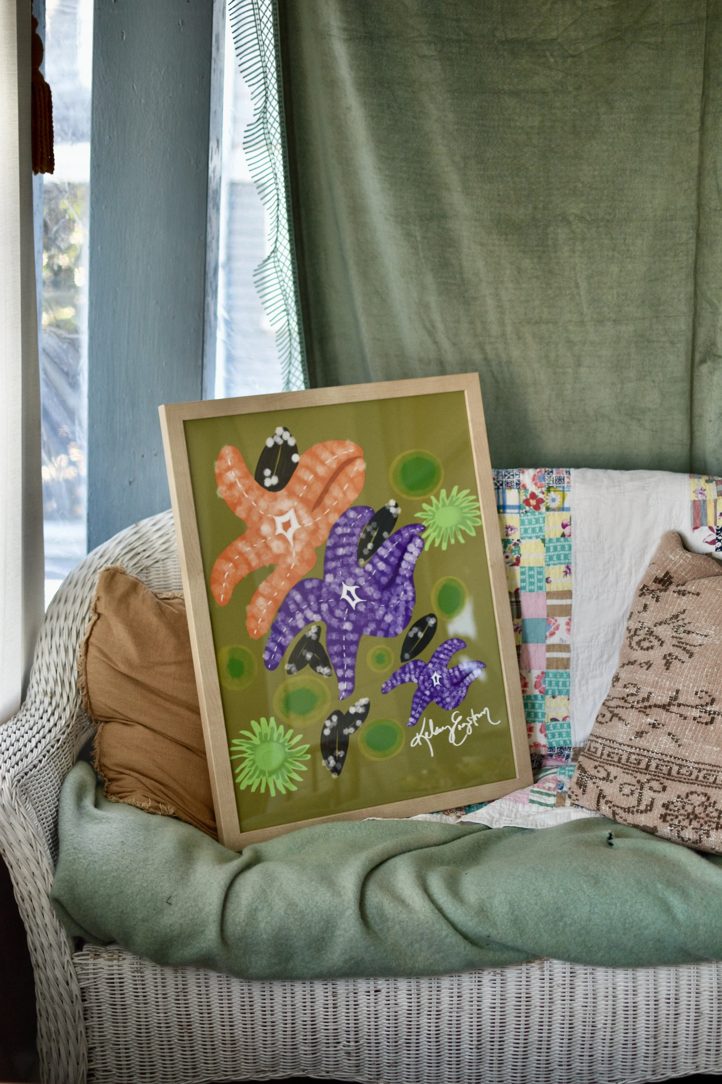 Wooden Framed Low Tide Drawing Print