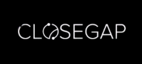 Close gap logo with stylized clock inside the 'O' in white on black background.