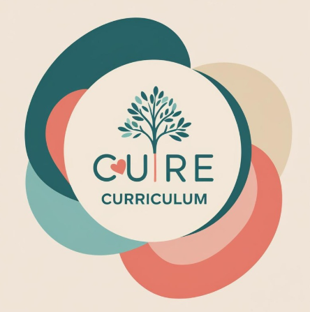 Logo for CURE Curriculum with a tree graphic and overlapping colorful circles