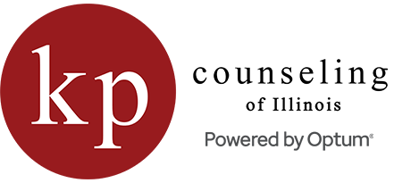 A logo with a red circle containing white lowercase letters 'kp' and the text 'Powered by Optum' next to it.
