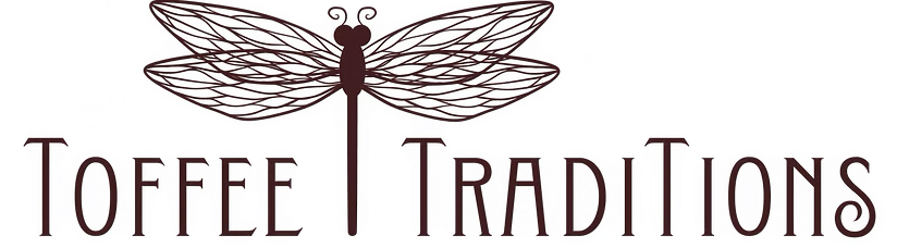 Logo with a dragonfly above the text 'Toffee Traditions'
