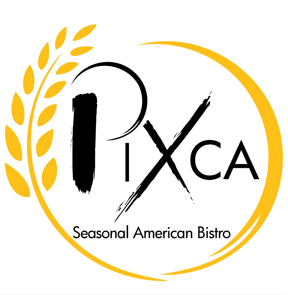 Logo for Season American Bistro with a black background, yellow and black color scheme, featuring a circle, a wheat stalk, and the text 'PXCA' and 'Season American Bistro'.