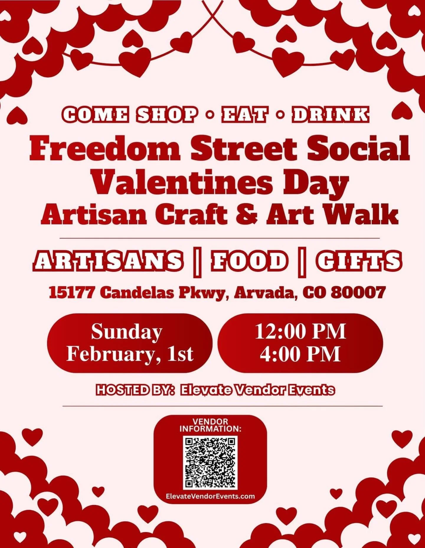 ❤️✨ VALENTINE&rsquo;S DAY ARTISAN CRAFT &amp; ART WALK ✨❤️
Freedom Street Social &ndash; Arvada

Looking for something fun to do this Sunday? Come shop, eat, drink, and support local at our Valentine&rsquo;s Day Artisan Craft &amp; Art Walk at @Freed