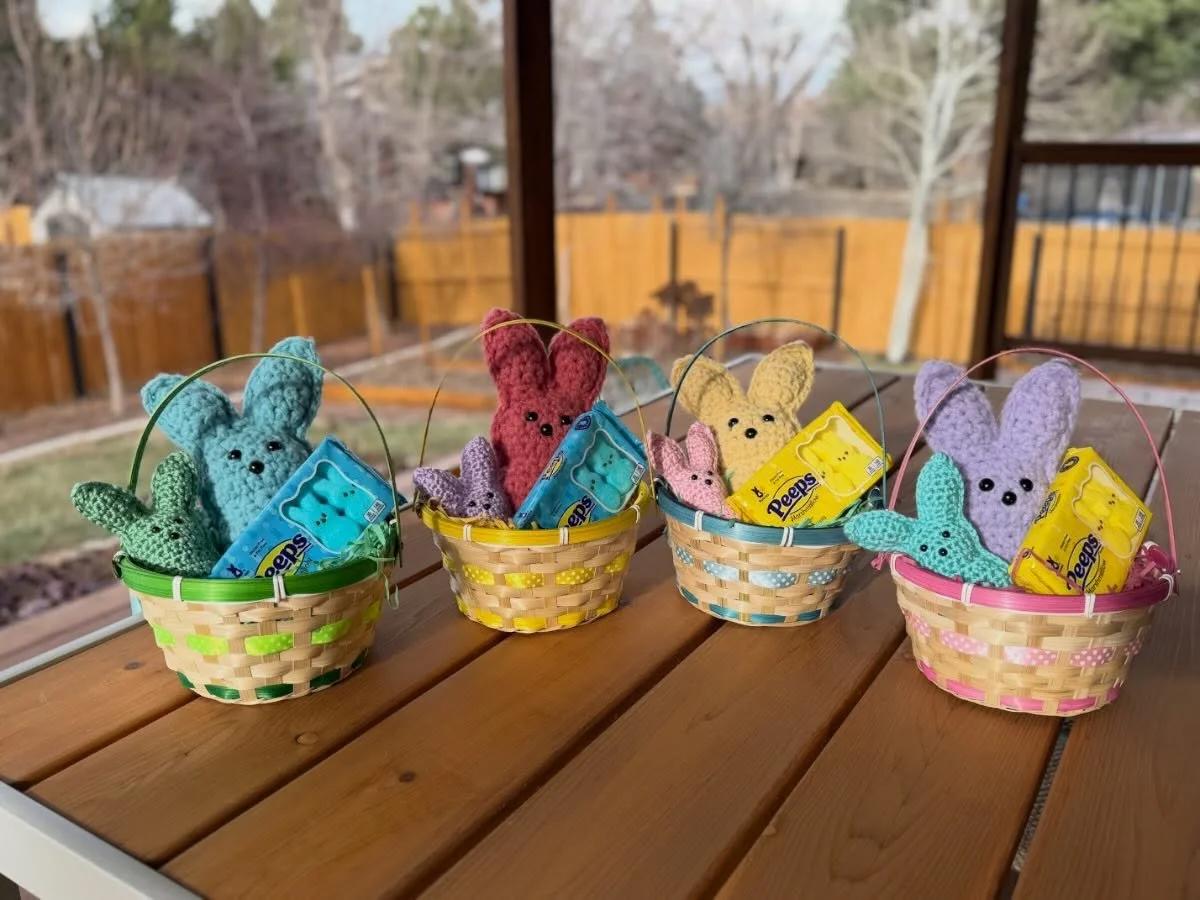 Some-bunny is gearing up for spring! 🐰🌺🌸 Several new spring items in the works for my next craft show on March 28th at @intheranch! Don&rsquo;t want to wait until then to secure your festive Peep-inspired basket? Let&rsquo;s chat! 🐯🧶