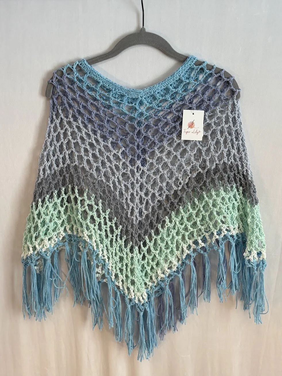 Lightweight Poncho - Blue, Gray & Green