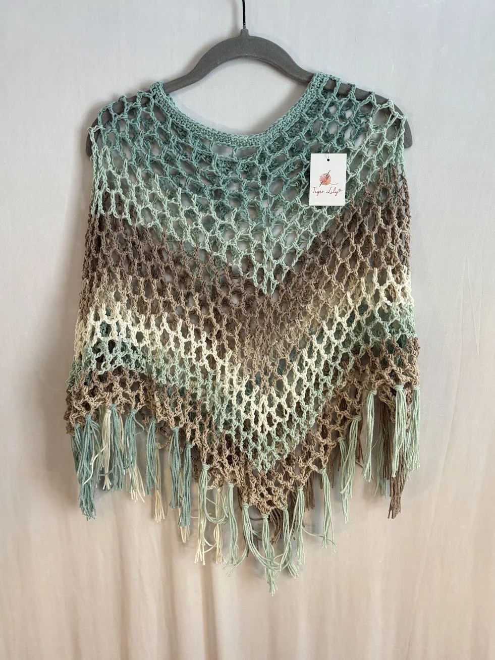 Lightweight Poncho - Teal & Tan #3