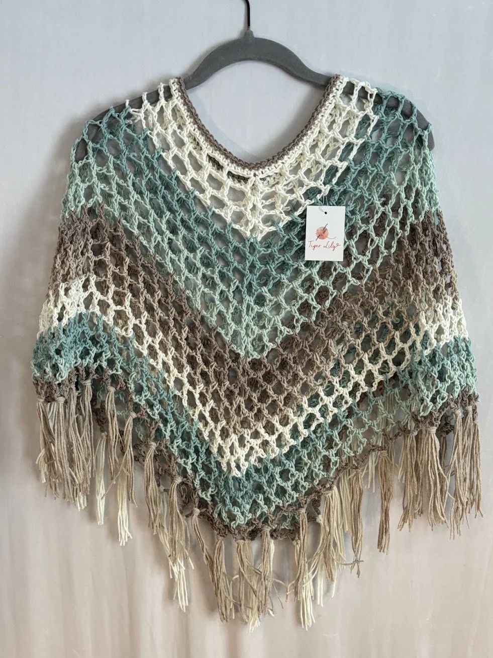 Lightweight Poncho - Teal & Tan #1