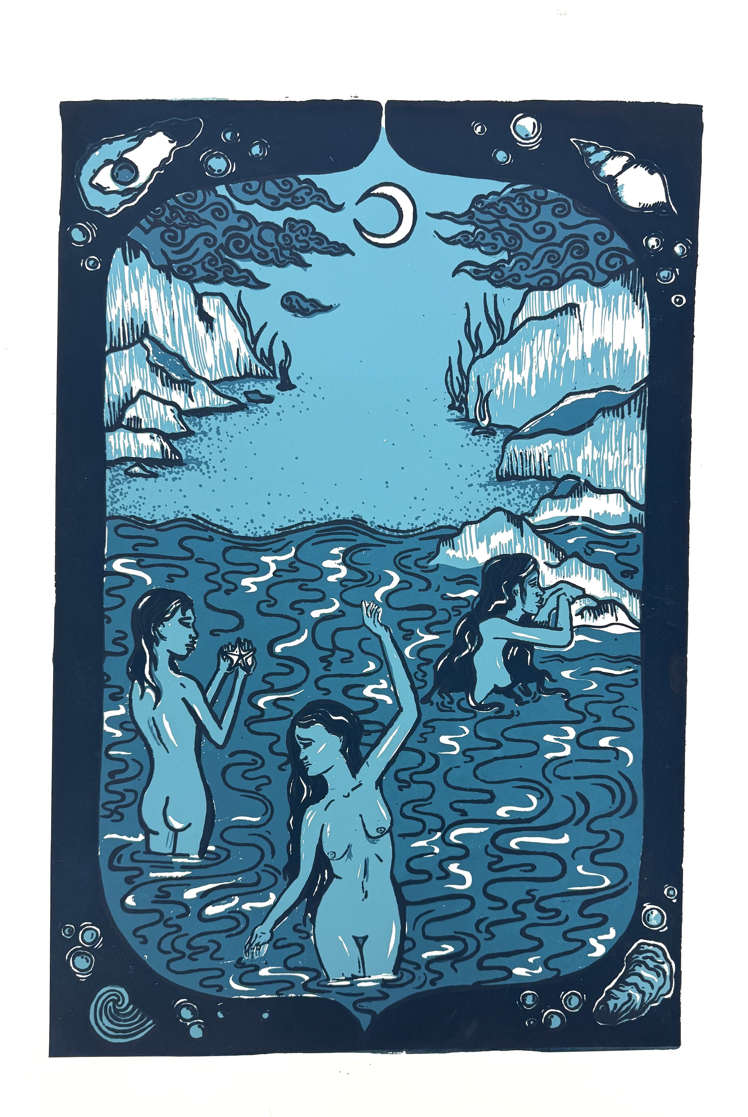 Water Witches (Blue)
Relief, Screen Print
18" x 12"