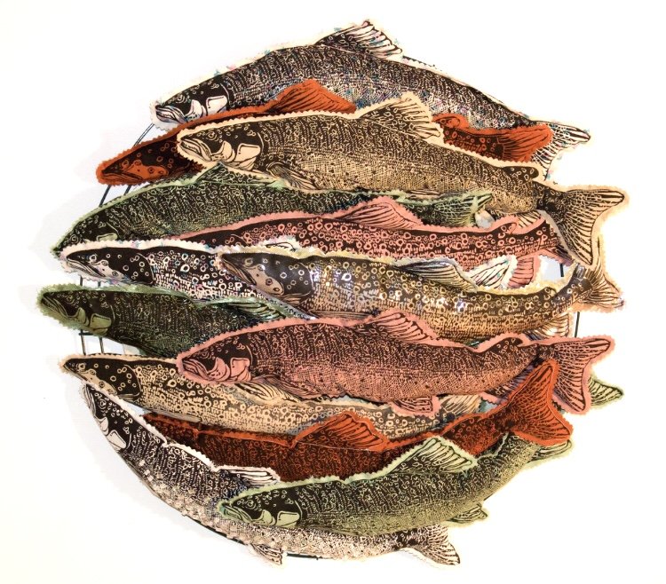River Rock Trout,
Screenprint on fabric "18 x"18