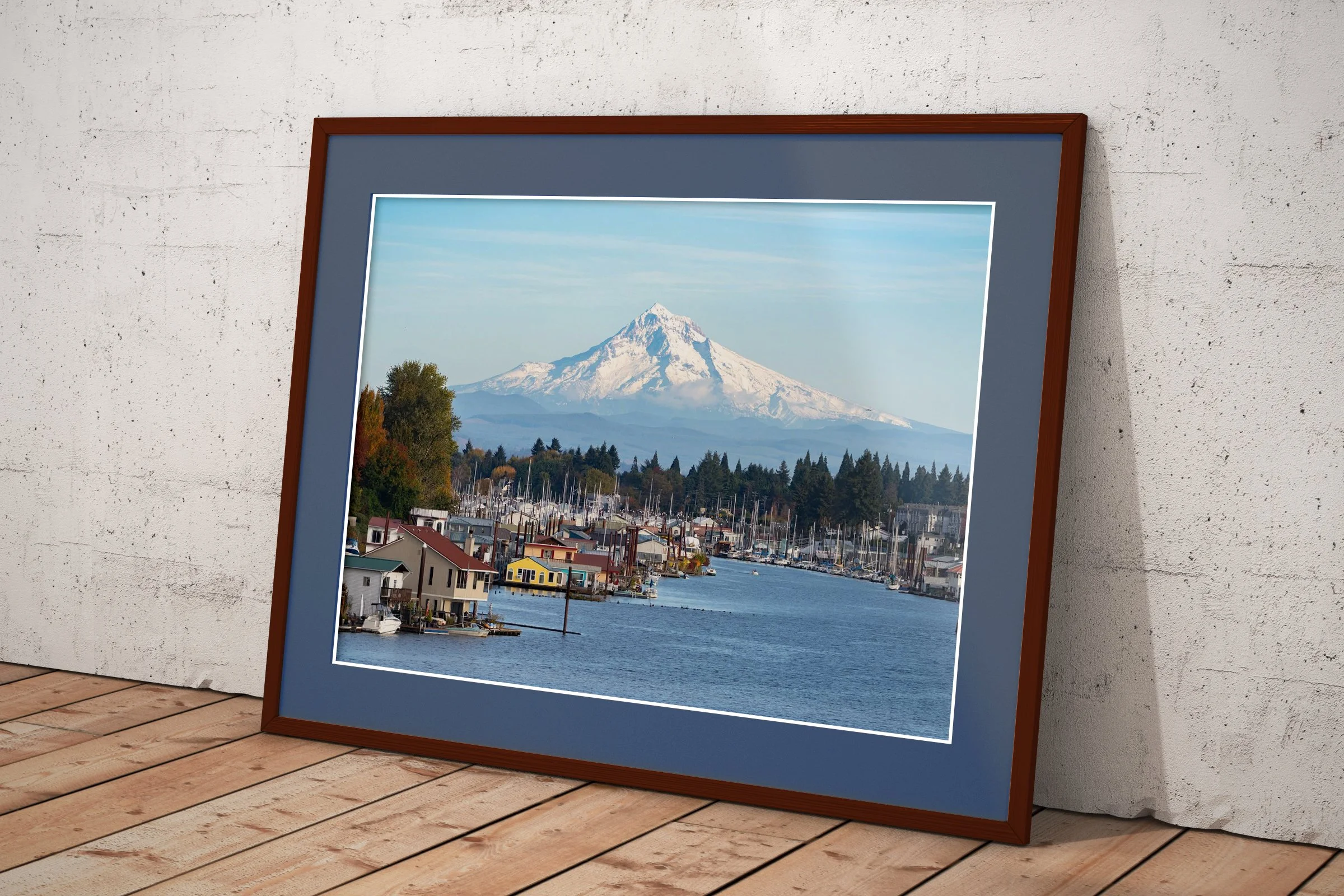 Mockup of art piece featuring mt hood linking to a gallery featuring mountain and lake images