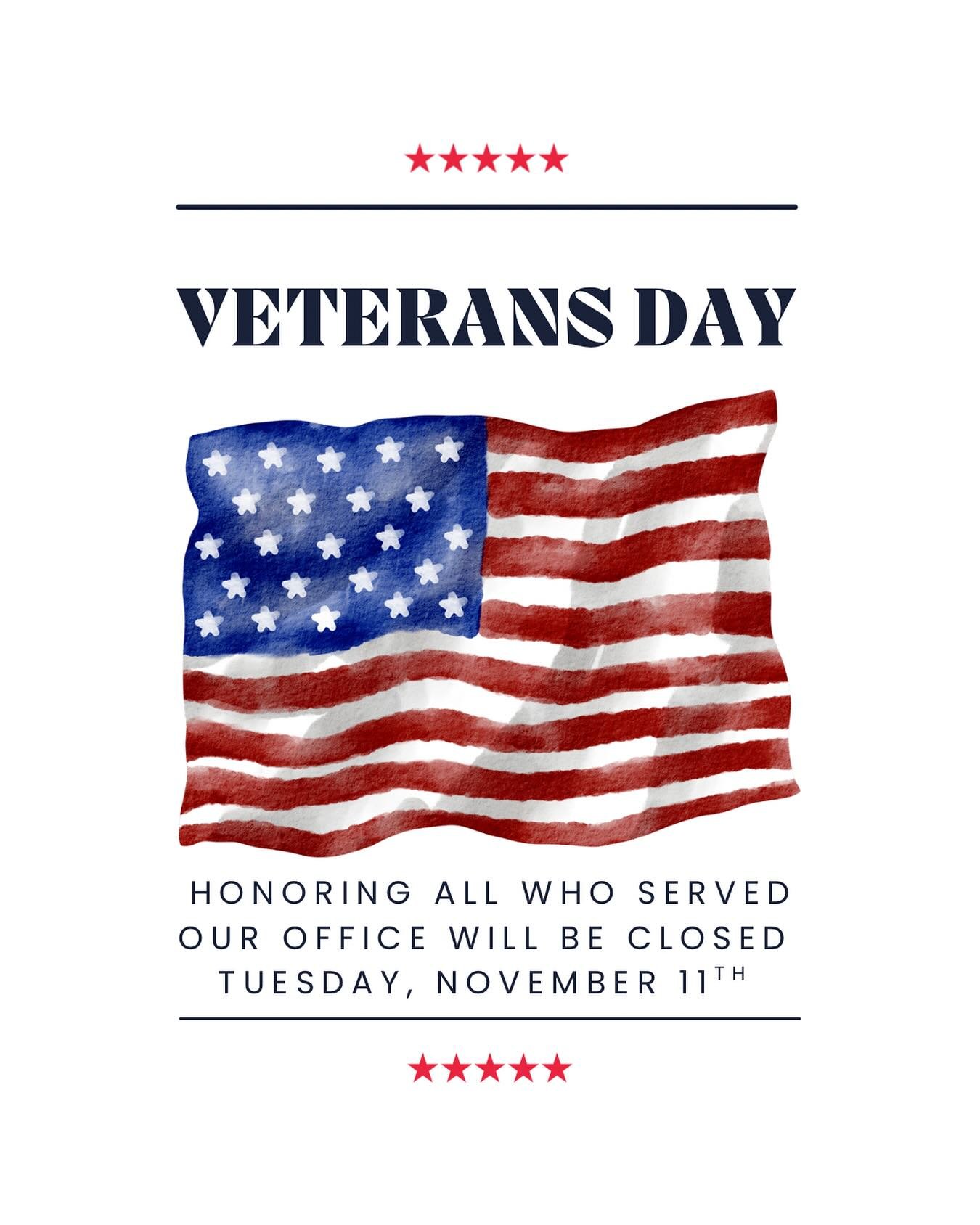In observance of Veterans Day, our office will be closed today as we honor and thank all who served. 🇺🇸