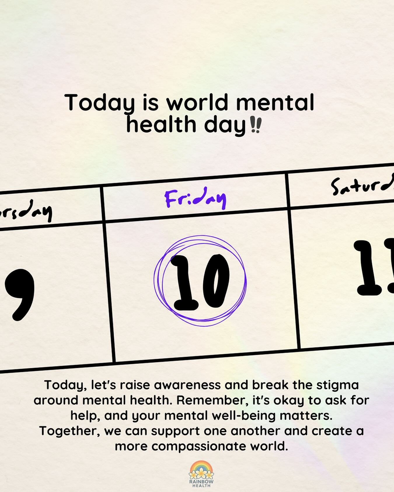 Today, we join the global movement to raise awareness and break the stigma around mental health. Remember it&rsquo;s okay to ask for help, and your mental well-being matters. You&rsquo;re not alone, and support is always within reach. 

If you or som