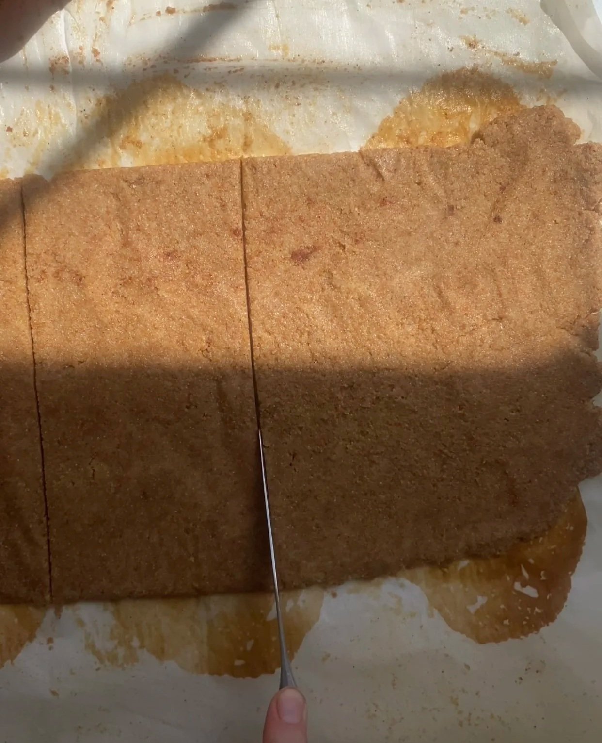 Sourdough Honey Graham Cracker Recipe Sourdough Mama Cutting Dough into Squares