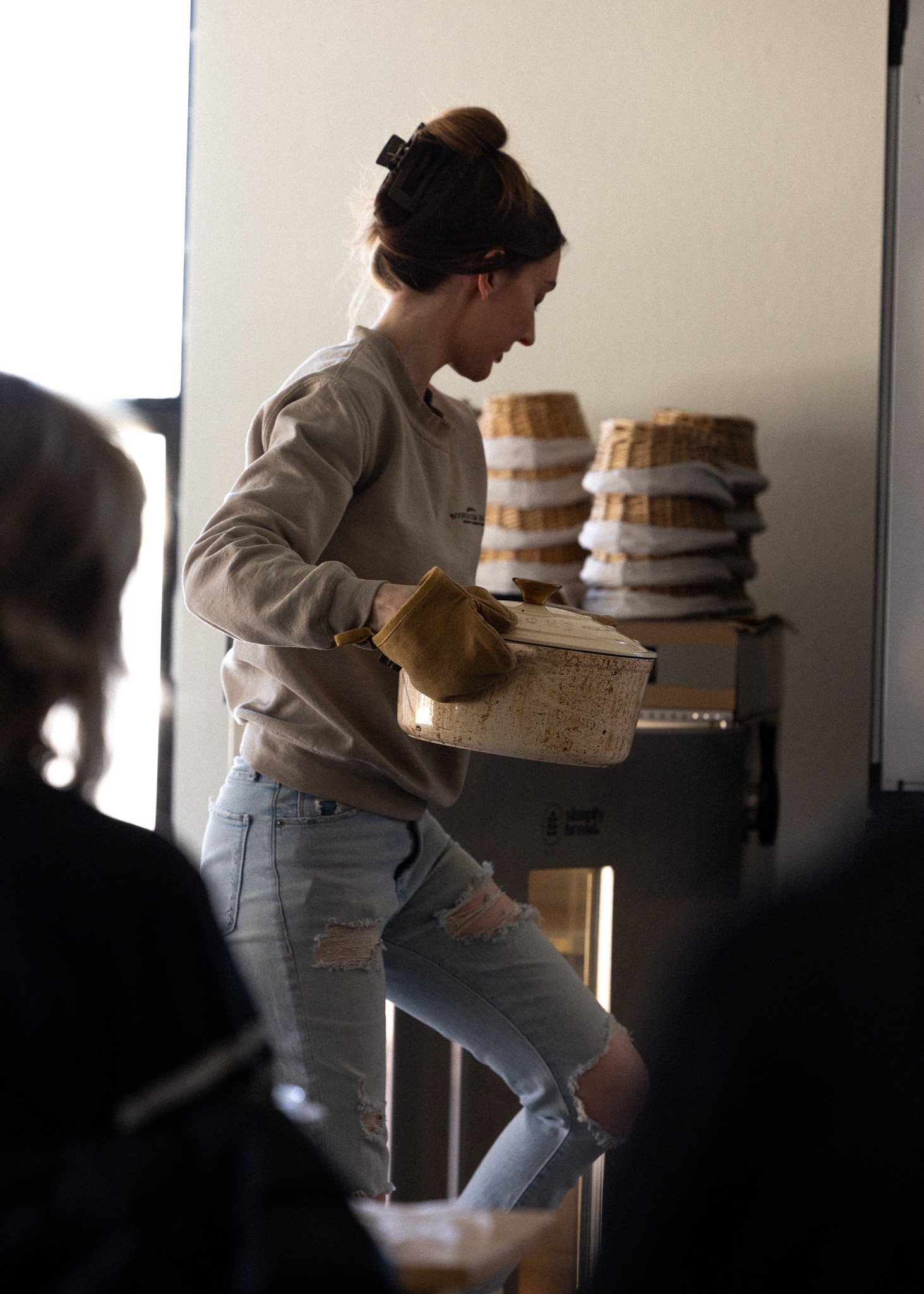 Sourdough Mama Sourdough Class Las Vegas Taking Bread from Oven