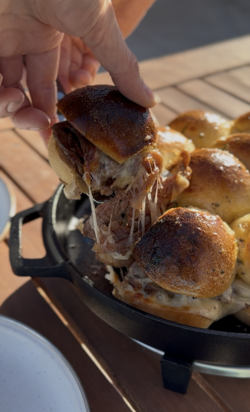 Sourdough Mama Sourdough Brioche Steak Sliders Pulling Apart