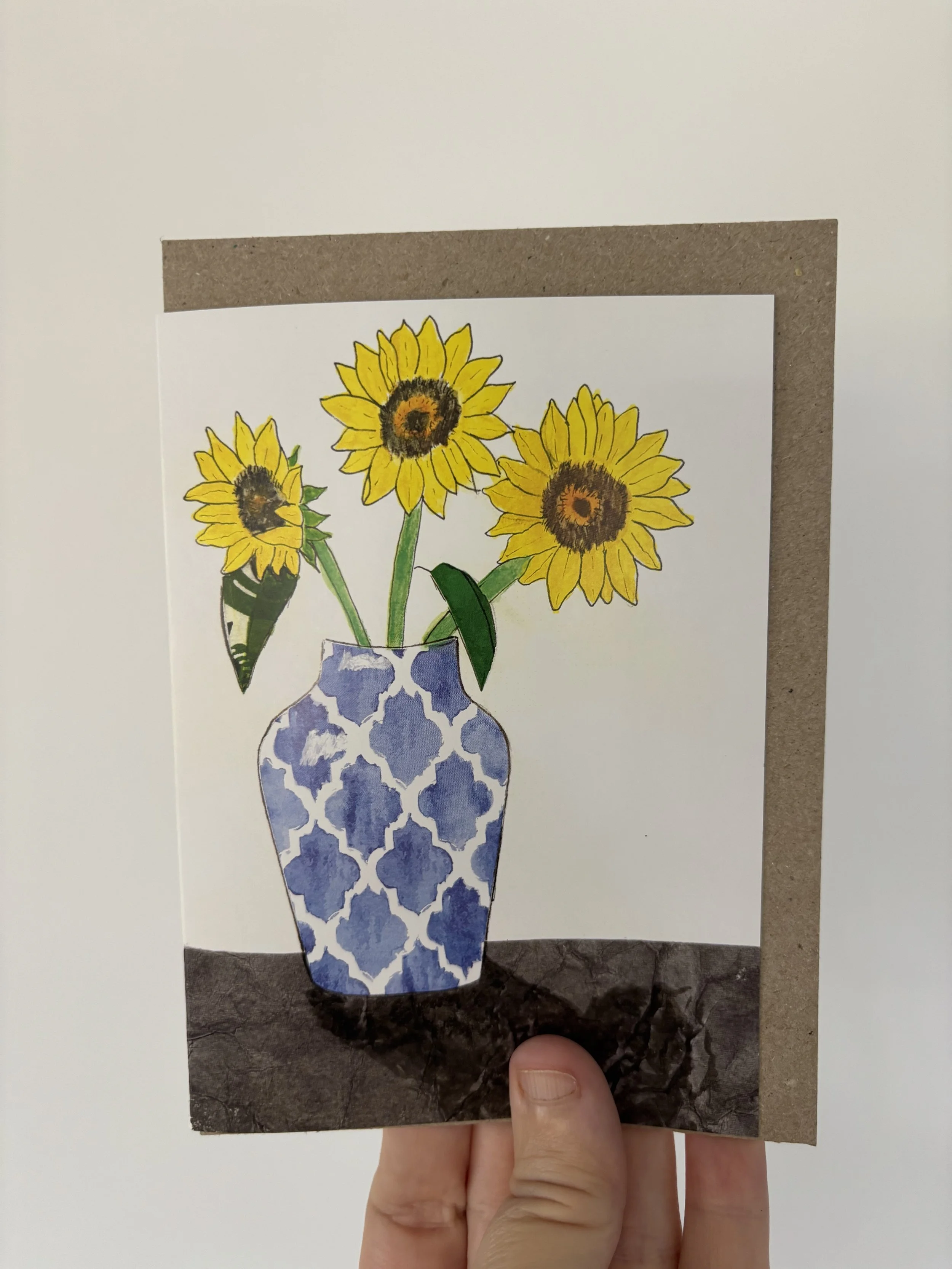 Blue Vase Yellow Blooms Greeting Cards- A6 size - Pack of 8