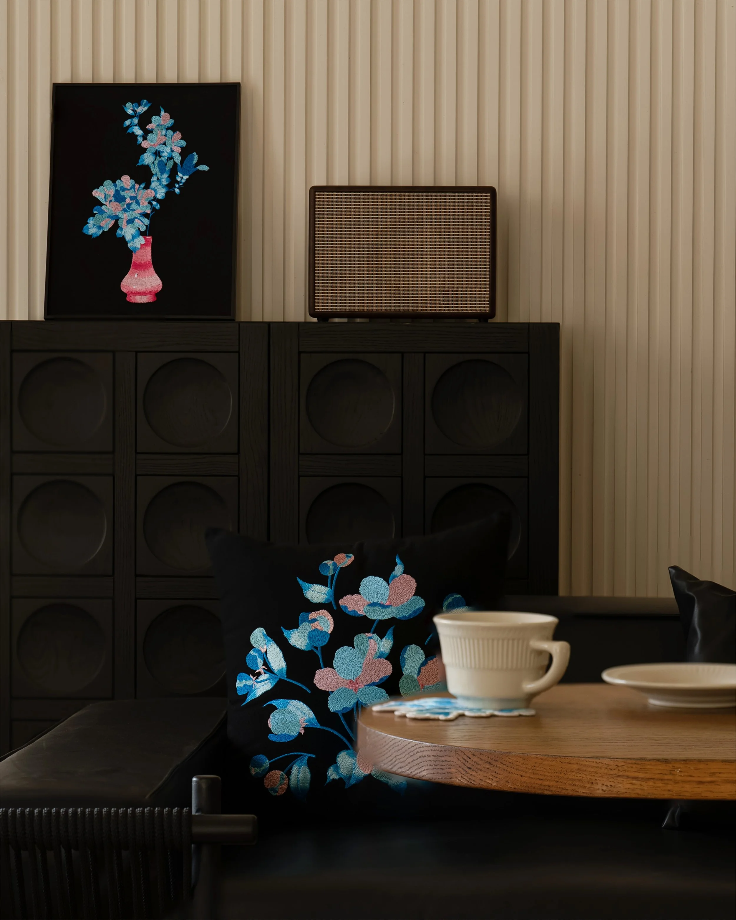 Etherelle art and throw pillow in a modern mid-century living room setting.jpg