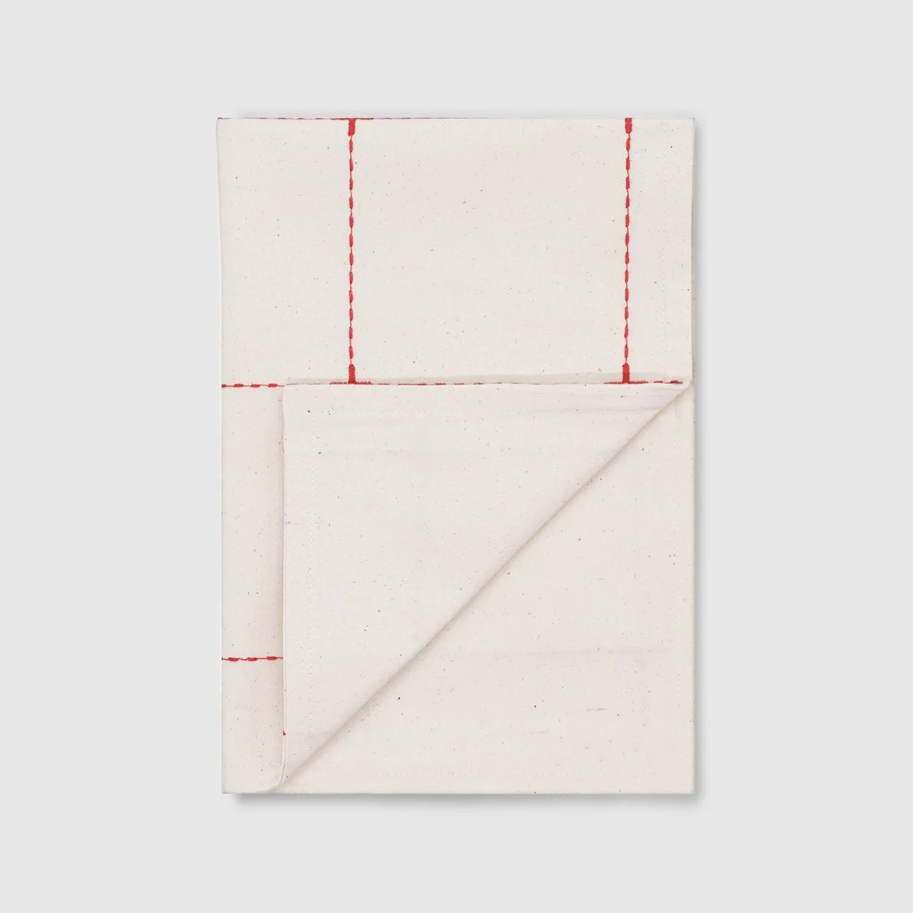 Backside details of the red grid embroidered double-layer placemat