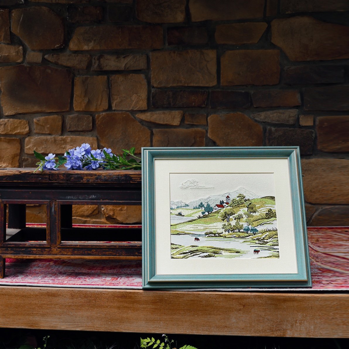 Countryside spring landscape embroidery wall art natural light view