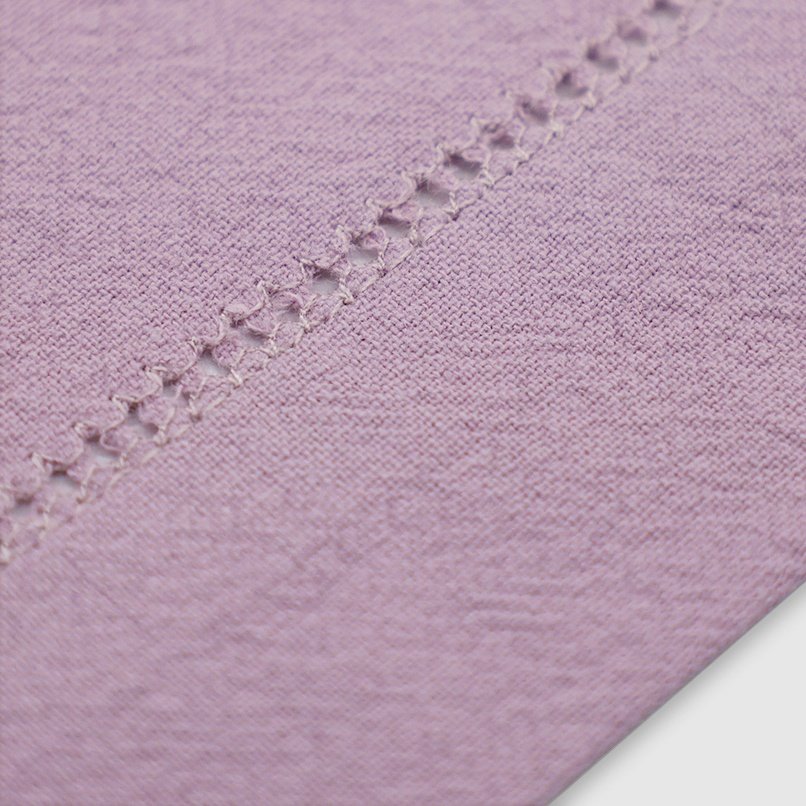 the hemstitch embroidery detail of Pam Pan's purple cotton napkin