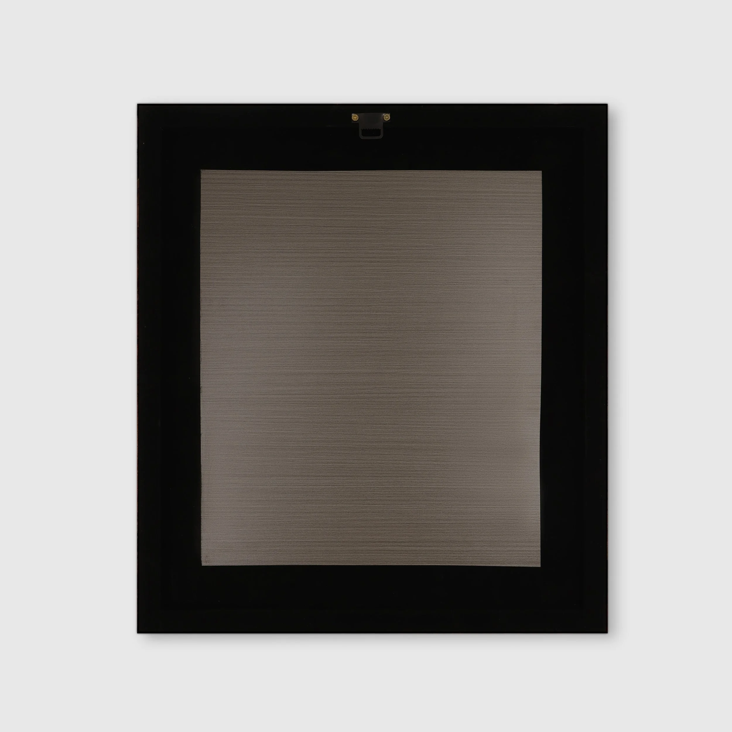 Back view of framed iris embroidery artwork showing hanging hardware — Pam Pan home décor art.