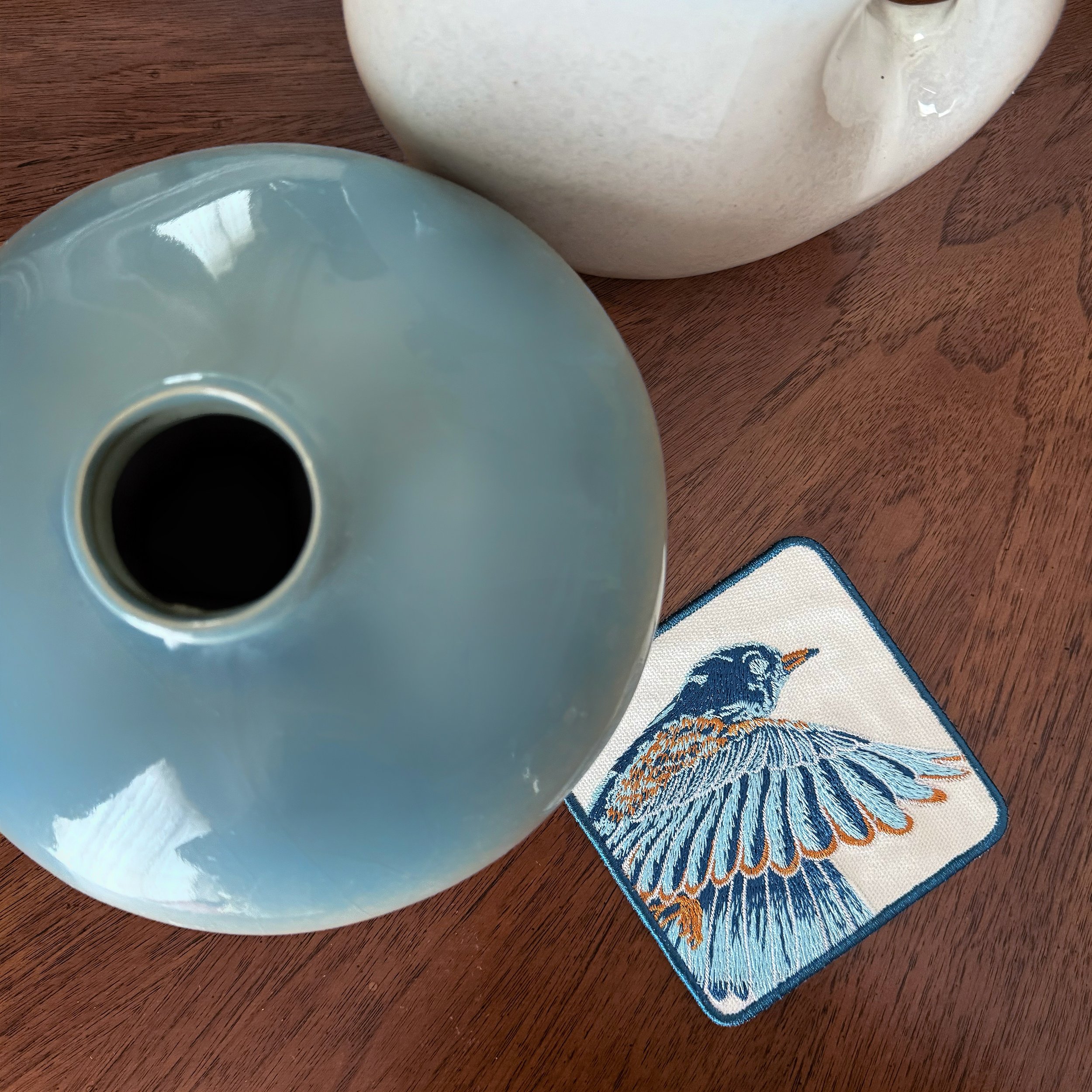 Blue Bird Embroidered Decorative Coaster.jpg