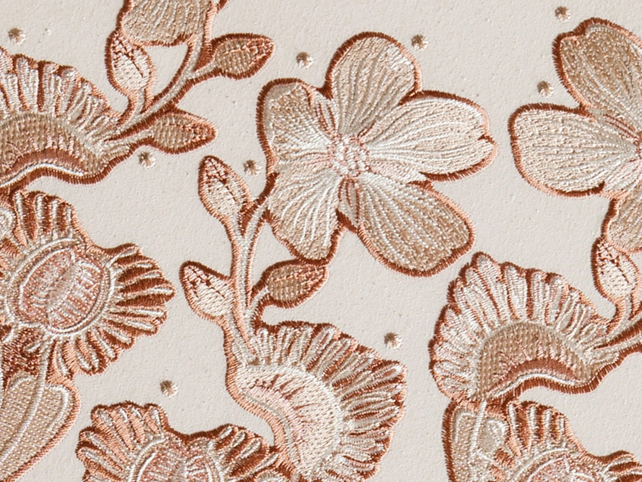 detail of venus flytrap embroidery with layered stitching on textile wall art botanical embroidery design