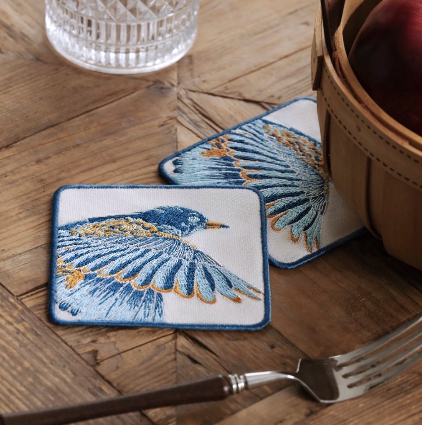 Bilue Bird Coaster Set on a Wooden Table.jpg
