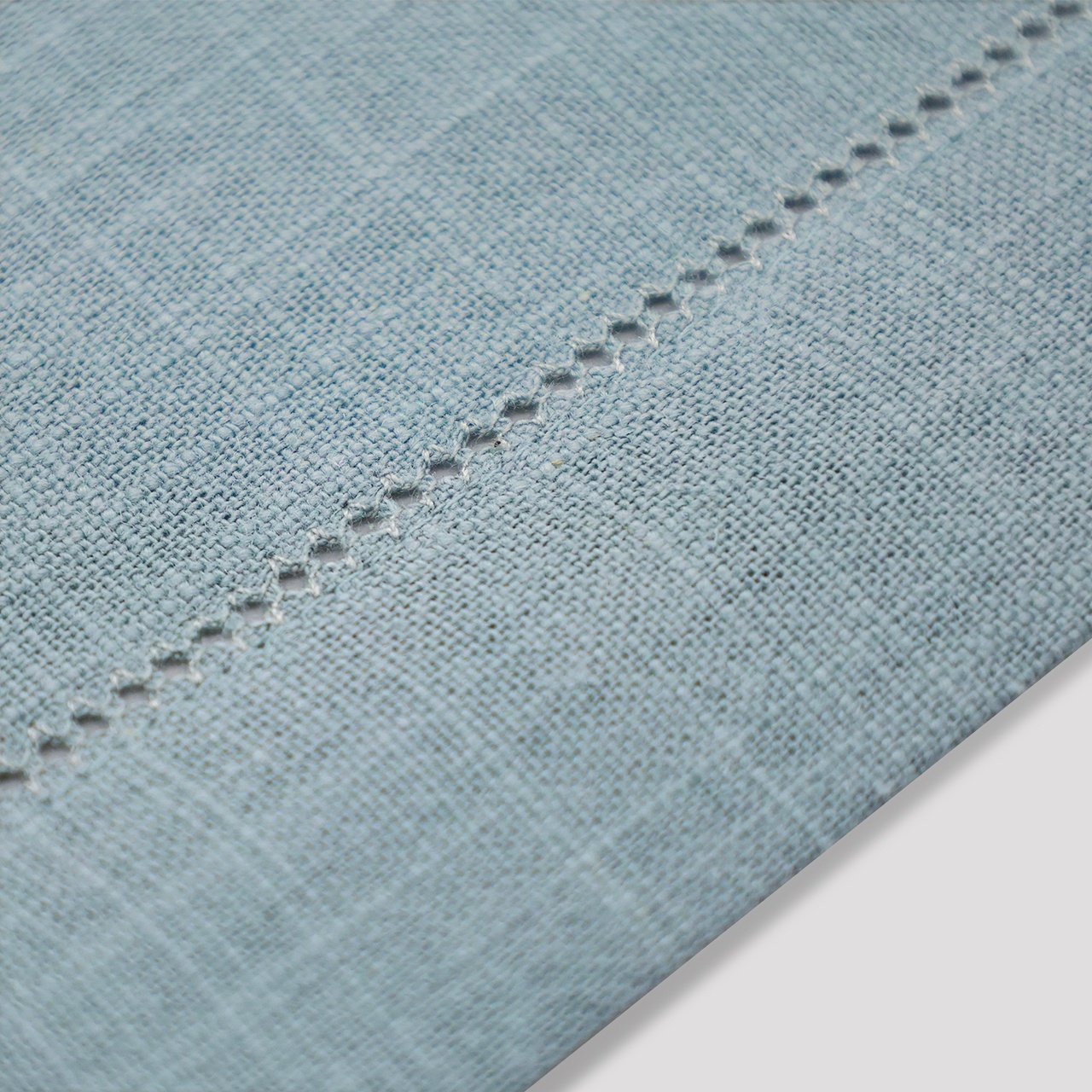 Hemstitch embroidery details of the teal ramie cotton napkin