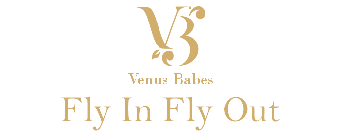 Venus Babes logo with the text "Fly In Fly Out" on a black background.