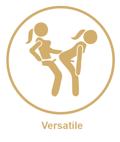 Icon of two people, one person supporting the other, inside a circle with the word 'Versatile' beneath.