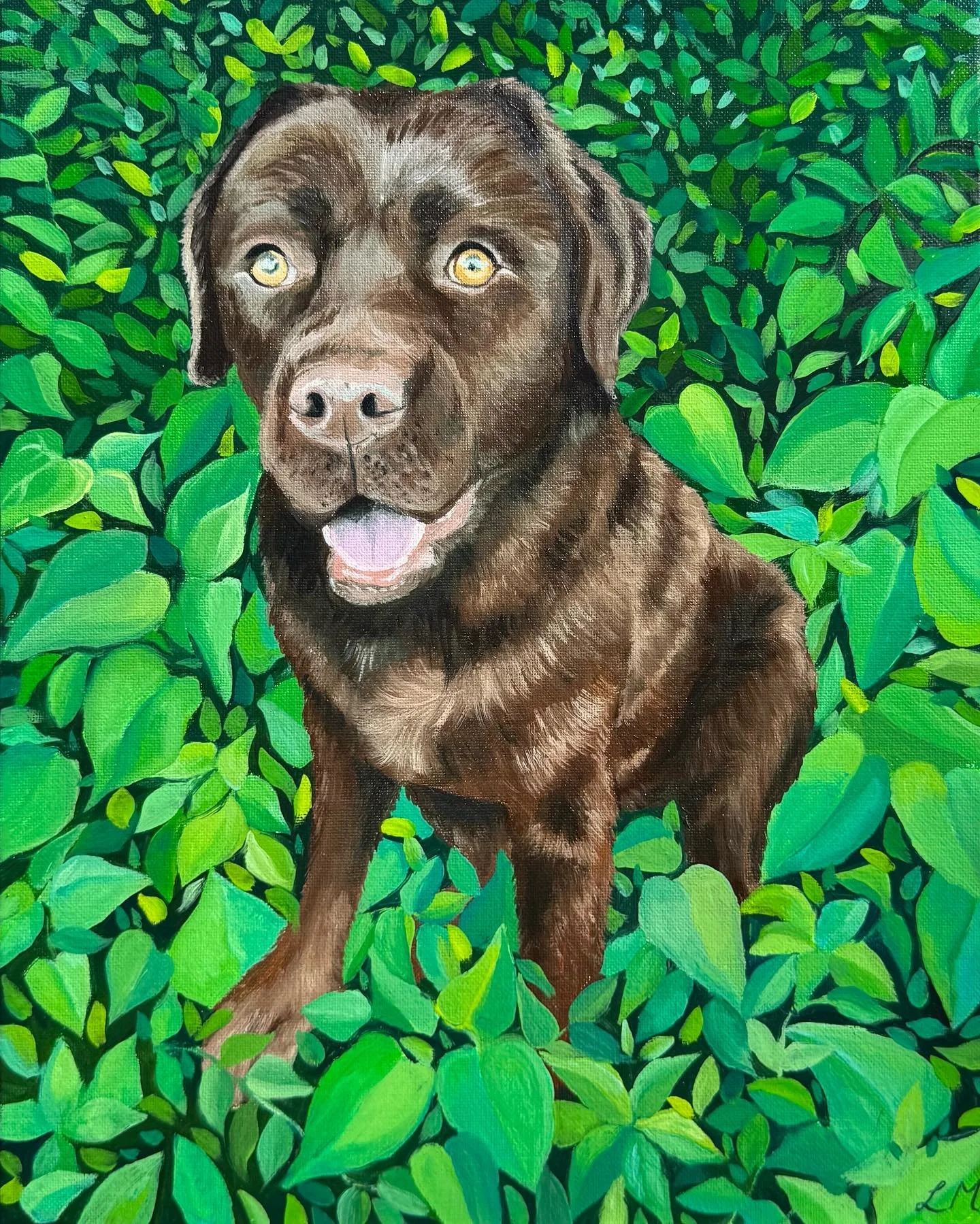 A commissioned pet portrait of the most gorgeous chocolate lab! 

Keith loves exploring outside so we decided to have him in a lush, leafy background 💚

Thank you @hayleyannejow xxx

Oil on canvas
30.5 x 40.6cm